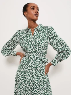 Sale Hobbs Mitford Shirt Dress Green Ivory