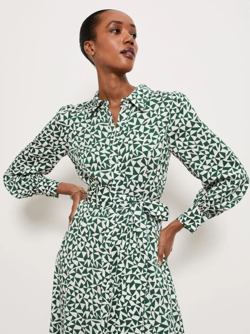 Sale Hobbs Mitford Shirt Dress Green Ivory