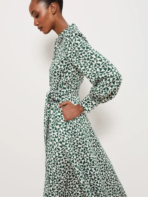 Sale Hobbs Mitford Shirt Dress Green Ivory