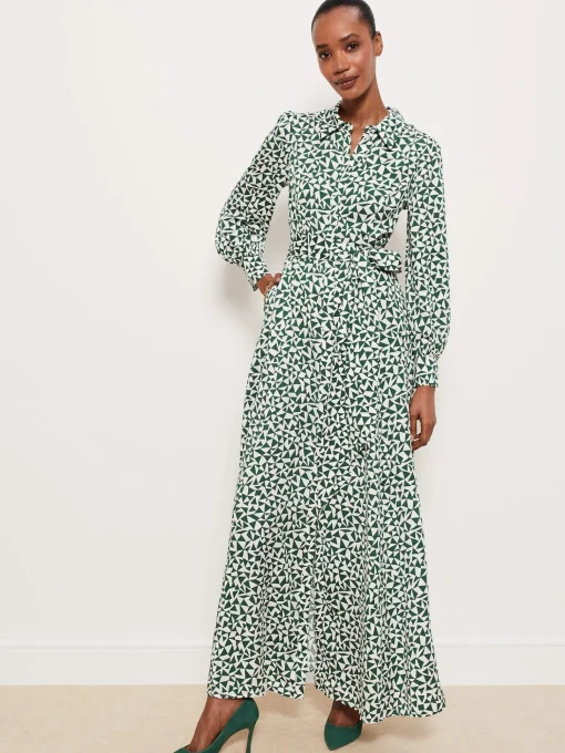 Sale Hobbs Mitford Shirt Dress Green Ivory