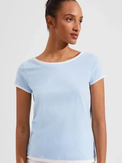 Flash Sale Hobbs Peony Cotton T-Shirt Blue Ivory