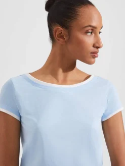 Flash Sale Hobbs Peony Cotton T-Shirt Blue Ivory