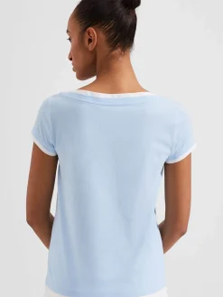 Flash Sale Hobbs Peony Cotton T-Shirt Blue Ivory