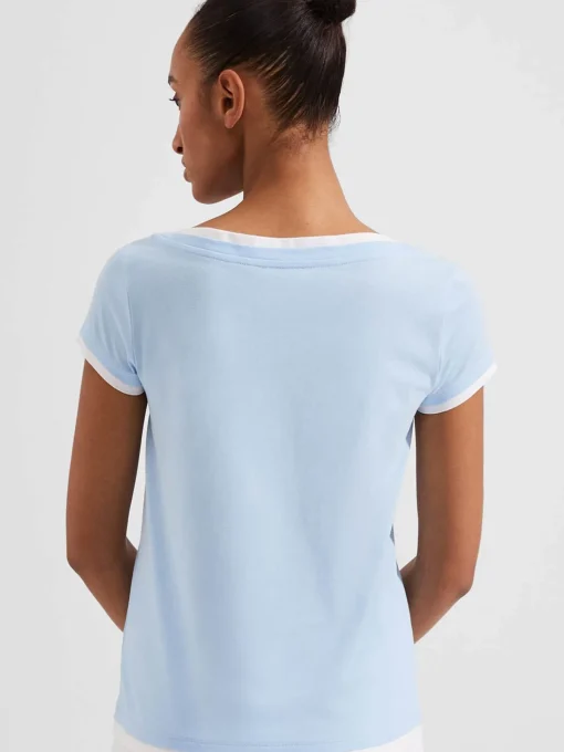 Flash Sale Hobbs Peony Cotton T-Shirt Blue Ivory