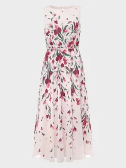 Clearance Hobbs Petite Carly Floral Midi Dress Pink Multi
