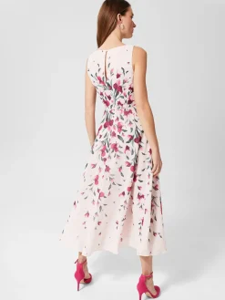 Clearance Hobbs Petite Carly Floral Midi Dress Pink Multi
