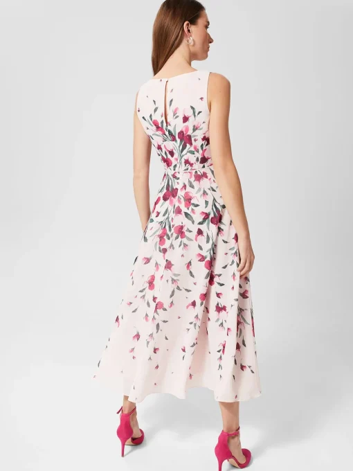 Clearance Hobbs Petite Carly Floral Midi Dress Pink Multi