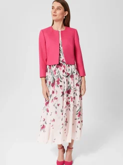 Clearance Hobbs Petite Carly Floral Midi Dress Pink Multi