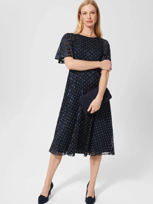 Clearance Hobbs Petite Ceira Spot Dress Navy Ivory