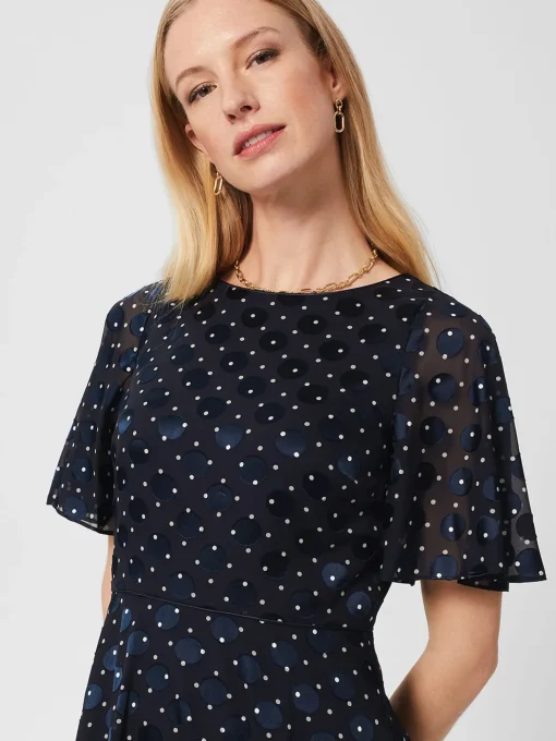 Clearance Hobbs Petite Ceira Spot Dress Navy Ivory