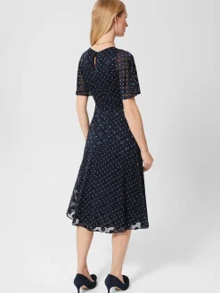 Clearance Hobbs Petite Ceira Spot Dress Navy Ivory