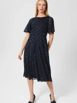 Clearance Hobbs Petite Ceira Spot Dress Navy Ivory
