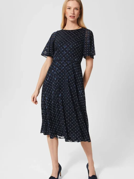 Clearance Hobbs Petite Ceira Spot Dress Navy Ivory