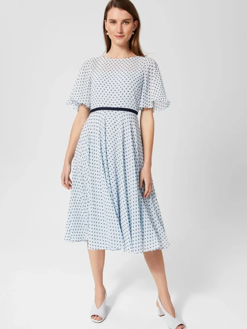 Cheap Hobbs Petite Eleanor Spot Dress Pale Blue Navy