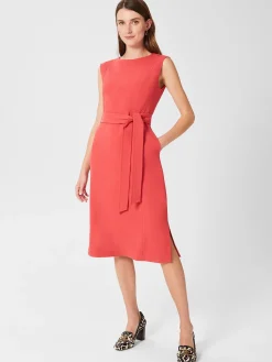 Sale Hobbs Petite Fenella Belted Dress Dark Coral