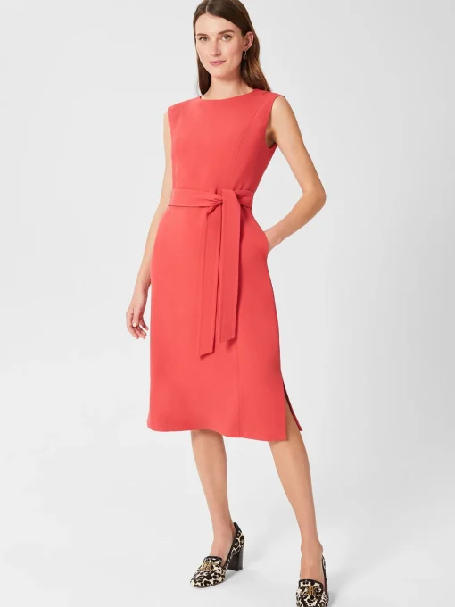 Sale Hobbs Petite Fenella Belted Dress Dark Coral