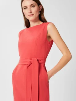 Sale Hobbs Petite Fenella Belted Dress Dark Coral