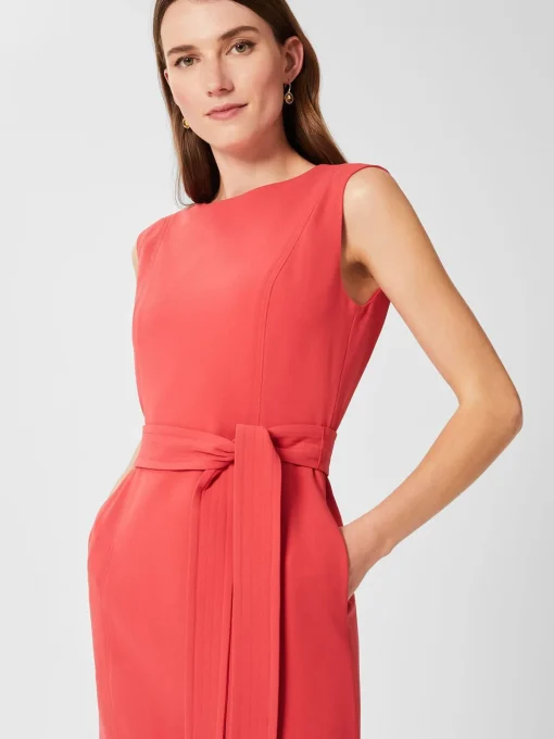 Sale Hobbs Petite Fenella Belted Dress Dark Coral