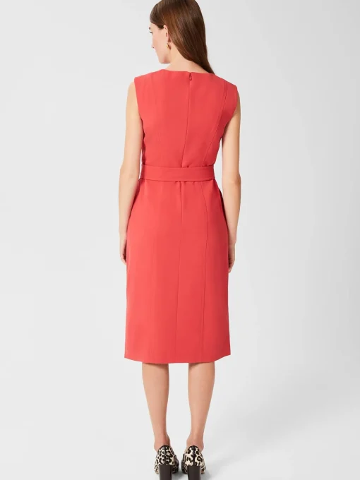 Sale Hobbs Petite Fenella Belted Dress Dark Coral