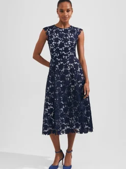 Cheap Hobbs Pheobe Lace Dress Pale Blue Navy