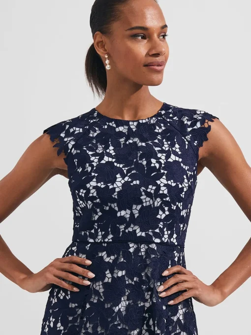Cheap Hobbs Pheobe Lace Dress Pale Blue Navy