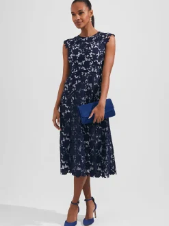 Cheap Hobbs Pheobe Lace Dress Pale Blue Navy