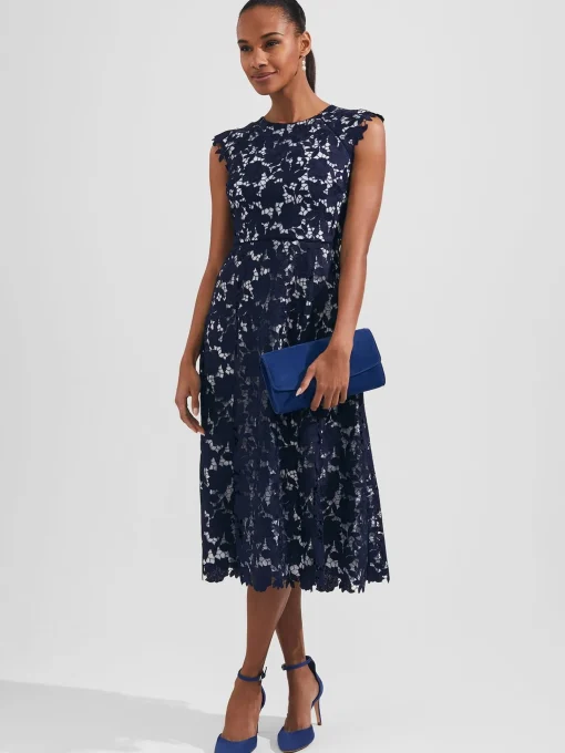 Cheap Hobbs Pheobe Lace Dress Pale Blue Navy