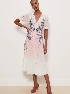 Clearance Hobbs Ridley Silk Dress Ivory Multi