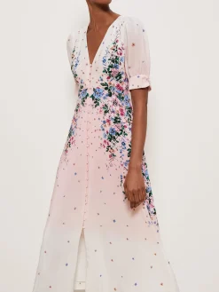 Clearance Hobbs Ridley Silk Dress Ivory Multi