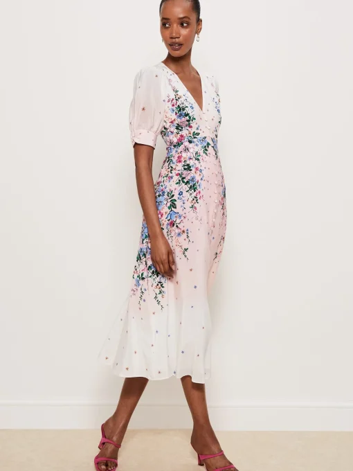 Clearance Hobbs Ridley Silk Dress Ivory Multi