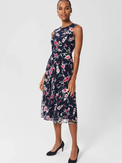 Outlet Hobbs Rosella Embroidered Floral Dress Navy Pink Multi