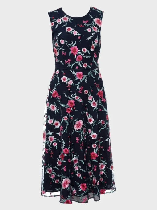 Outlet Hobbs Rosella Embroidered Floral Dress Navy Pink Multi