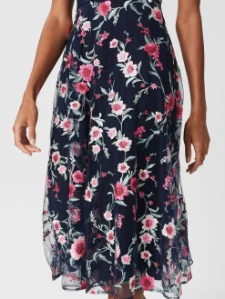 Outlet Hobbs Rosella Embroidered Floral Dress Navy Pink Multi