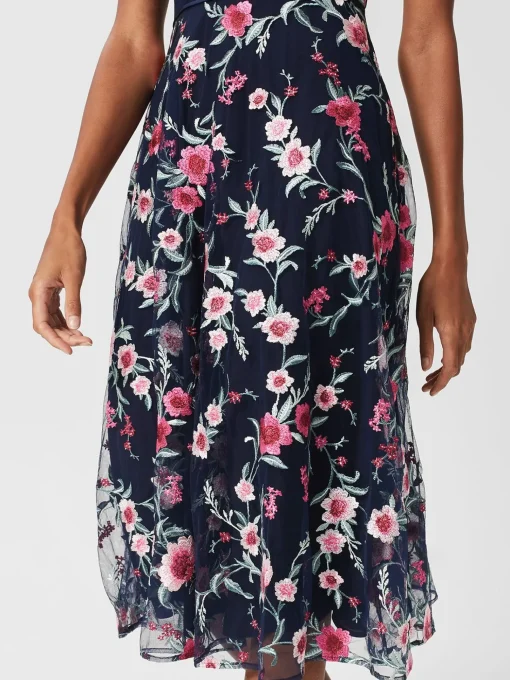 Outlet Hobbs Rosella Embroidered Floral Dress Navy Pink Multi