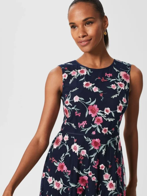 Outlet Hobbs Rosella Embroidered Floral Dress Navy Pink Multi