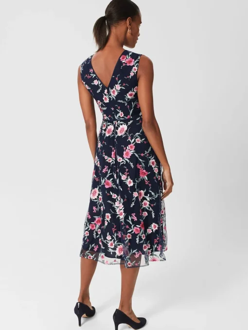 Outlet Hobbs Rosella Embroidered Floral Dress Navy Pink Multi