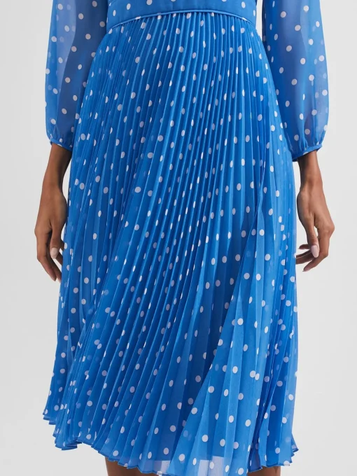 Outlet Hobbs Selena Spot Fit And Flare Dress Blue Ivory