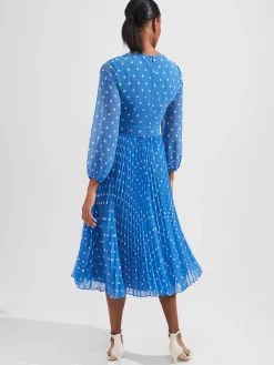 Outlet Hobbs Selena Spot Fit And Flare Dress Blue Ivory