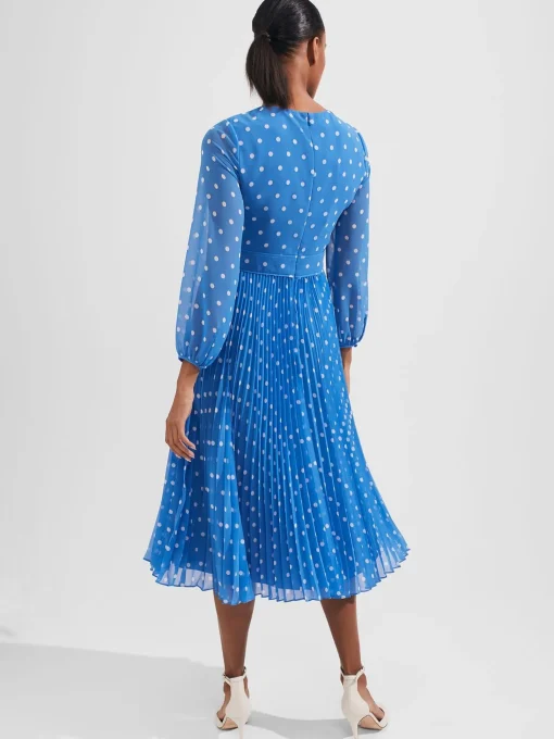 Outlet Hobbs Selena Spot Fit And Flare Dress Blue Ivory