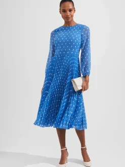 Outlet Hobbs Selena Spot Fit And Flare Dress Blue Ivory