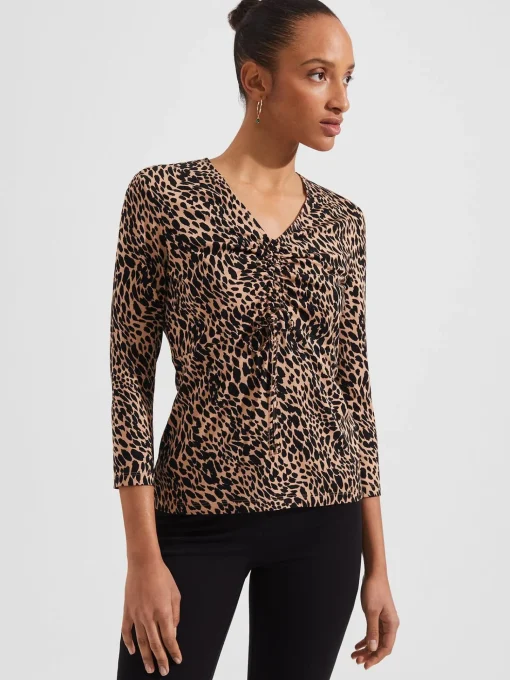Cheap Hobbs Simmy Printed Top Camel Black