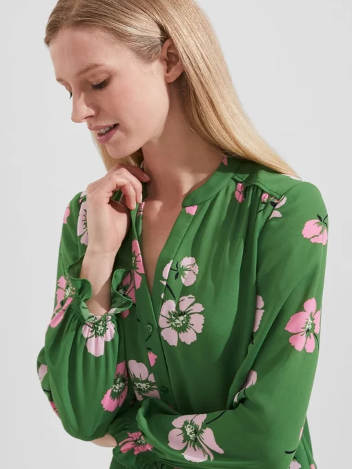 Clearance Hobbs Sutton Blouse Pea Green Multi