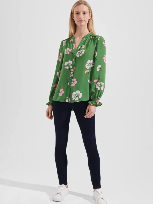 Clearance Hobbs Sutton Blouse Pea Green Multi