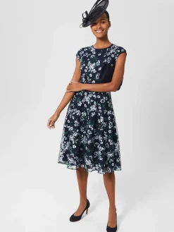 Fashion Hobbs Tia Embroidered Floral Dress Pale Blue Multi