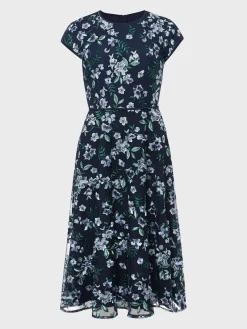 Fashion Hobbs Tia Embroidered Floral Dress Pale Blue Multi