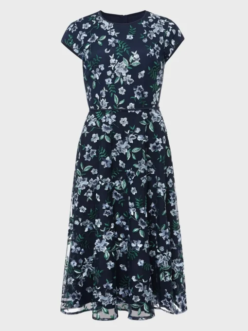 Fashion Hobbs Tia Embroidered Floral Dress Pale Blue Multi