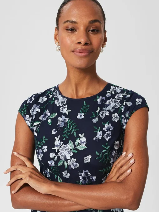 Fashion Hobbs Tia Embroidered Floral Dress Pale Blue Multi