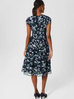 Fashion Hobbs Tia Embroidered Floral Dress Pale Blue Multi