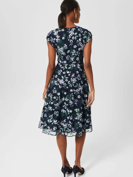 Fashion Hobbs Tia Embroidered Floral Dress Pale Blue Multi