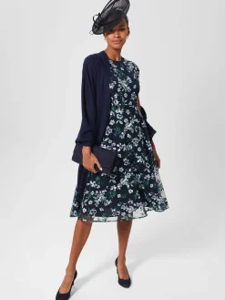 Fashion Hobbs Tia Embroidered Floral Dress Pale Blue Multi